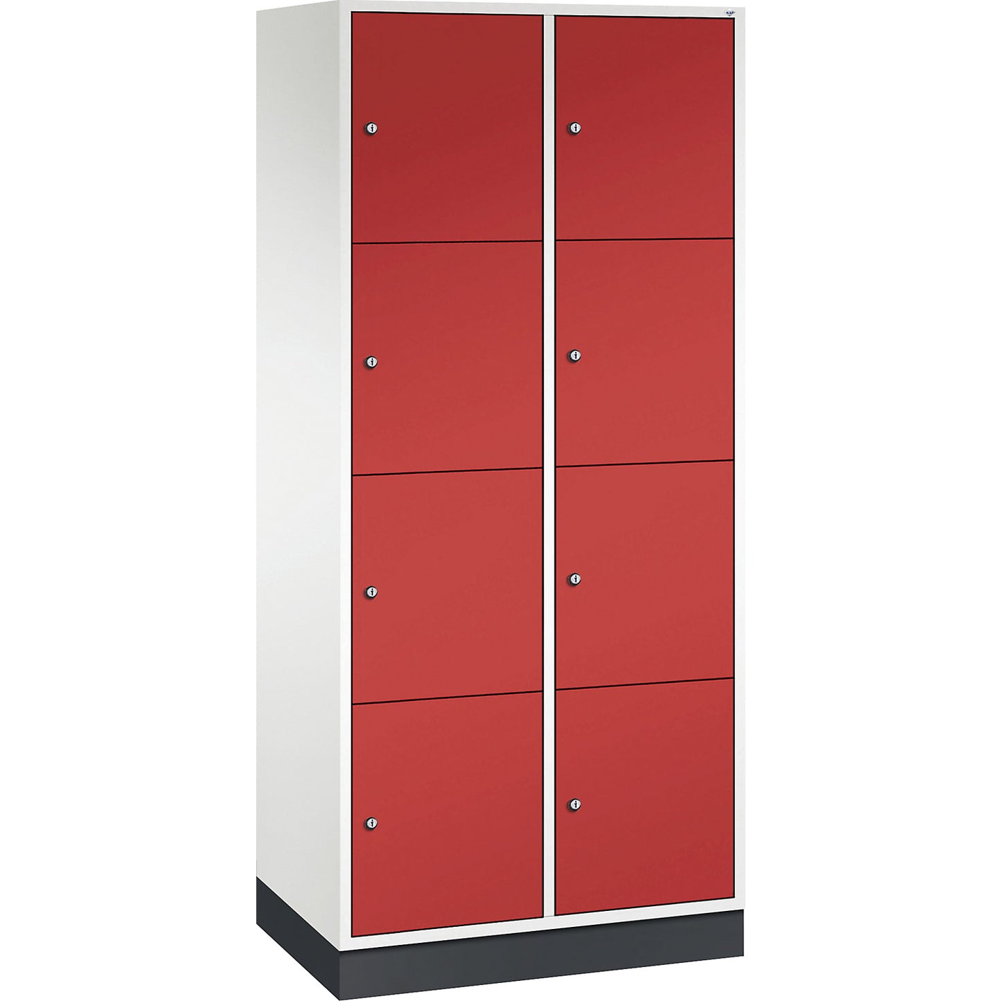 Intro 4-fold compartment locker, 2 compartments, pure white / flame red, WxD 820 x 500 mm.