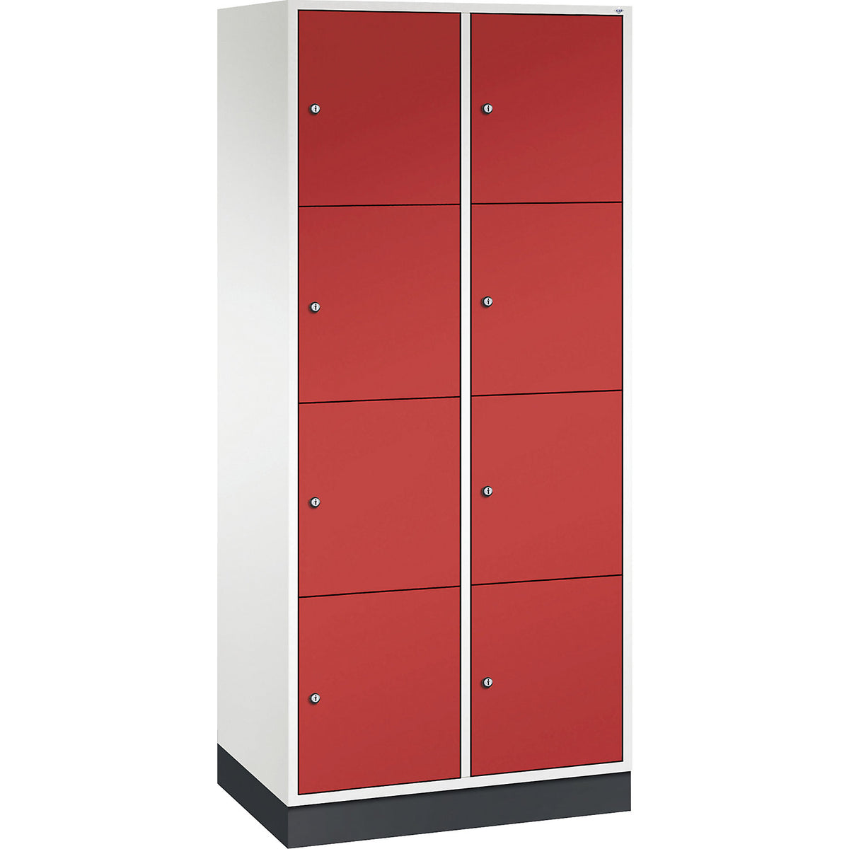 Intro 4-fold compartment locker, 2 compartments, pure white / flame red, WxD 820 x 500 mm.