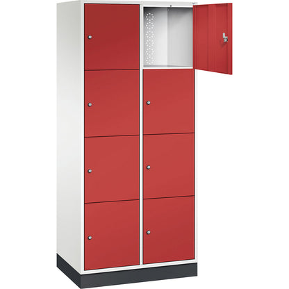 Intro 4-fold compartment locker, 2 compartments, pure white / flame red, WxD 820 x 500 mm.