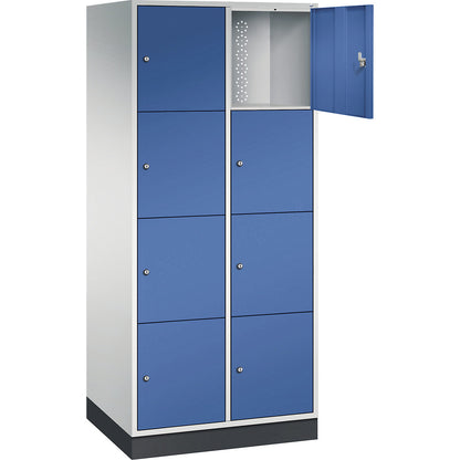 Intro 4-fold compartment locker, 2 compartments, light grey / gentian blue, WxD 820 x 600 mm.