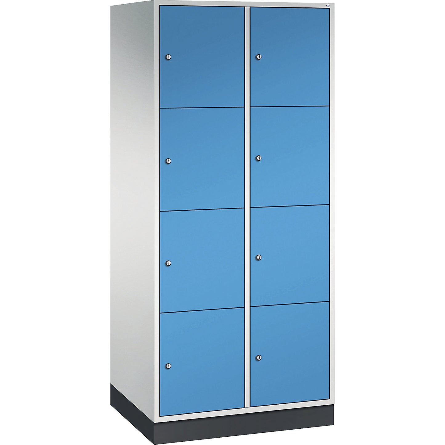 Intro 4-fold compartment locker, 2 compartments, light grey / light blue, WxD 820 x 600 mm.