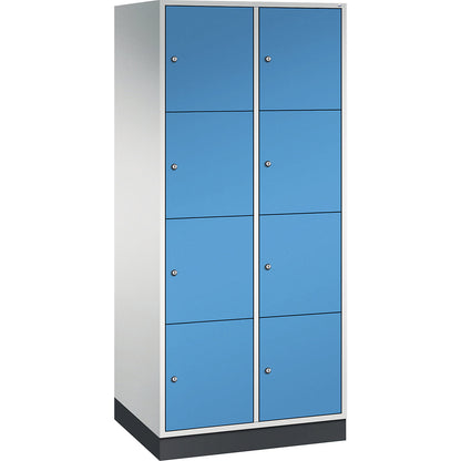 Intro 4-fold compartment locker, 2 compartments, light grey / light blue, WxD 820 x 600 mm.