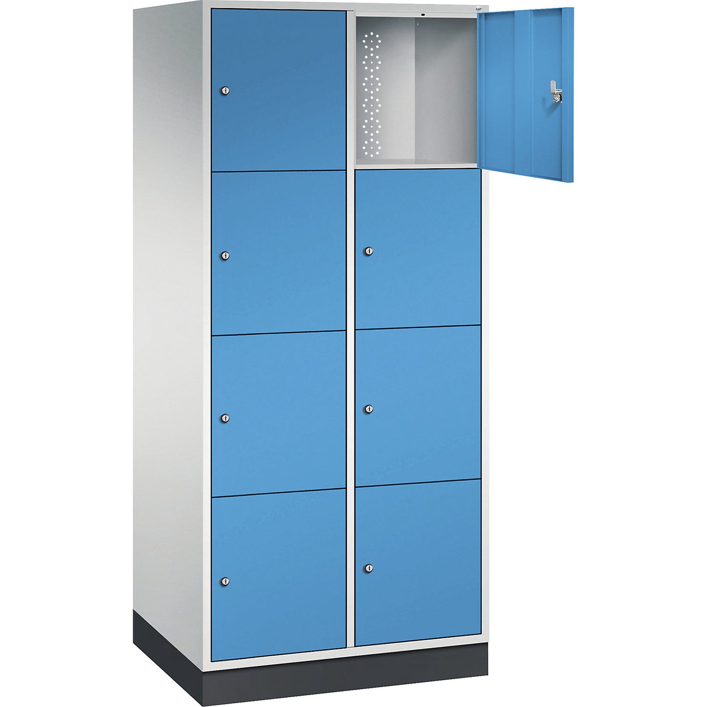 Intro 4-fold compartment locker, 2 compartments, light grey / light blue, WxD 820 x 600 mm.