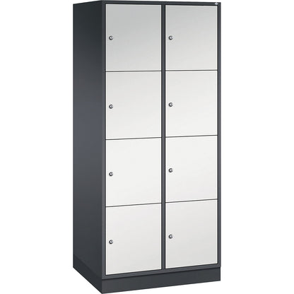 Intro 4-fold compartment locker, 2 compartments, black grey / light grey, WxD 820 x 600 mm.