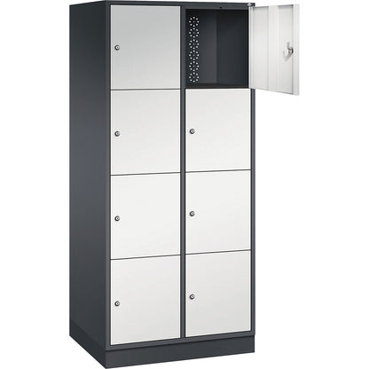 Intro 4-fold compartment locker, 2 compartments, black grey / light grey, WxD 820 x 600 mm.