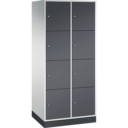 Intro 4-fold compartment locker, 2 compartments, light grey / black grey, WxD 820 x 600 mm.