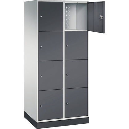 Intro 4-fold compartment locker, 2 compartments, light grey / black grey, WxD 820 x 600 mm.