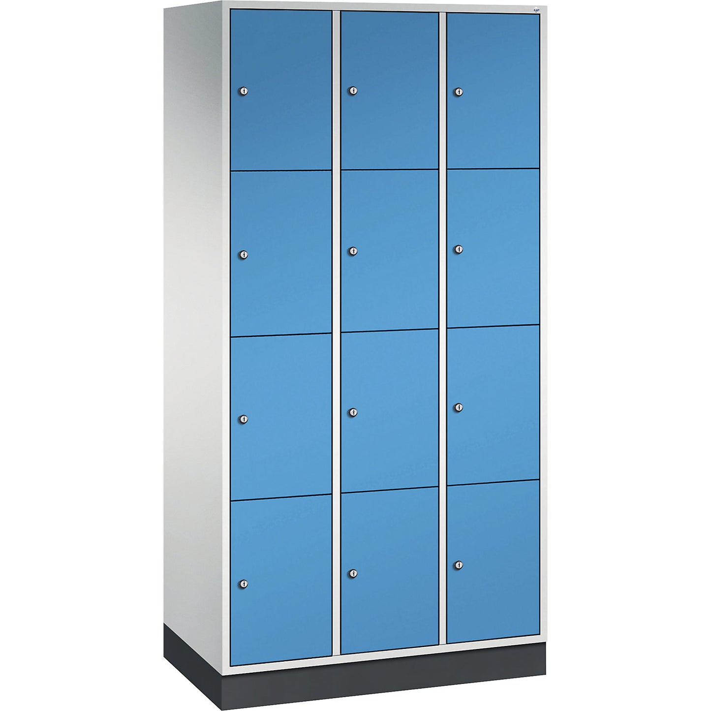 Intro 4-fold compartment locker, 3 compartments, light grey / light blue, WxD 920 x 500 mm.