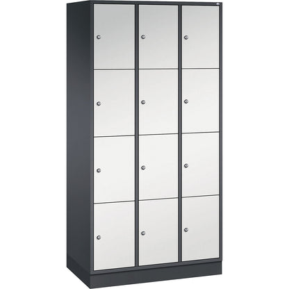 Intro 4-fold compartment locker, 3 compartments, black grey / light grey, WxD 920 x 500 mm.