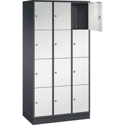 Intro 4-fold compartment locker, 3 compartments, black grey / light grey, WxD 920 x 500 mm.