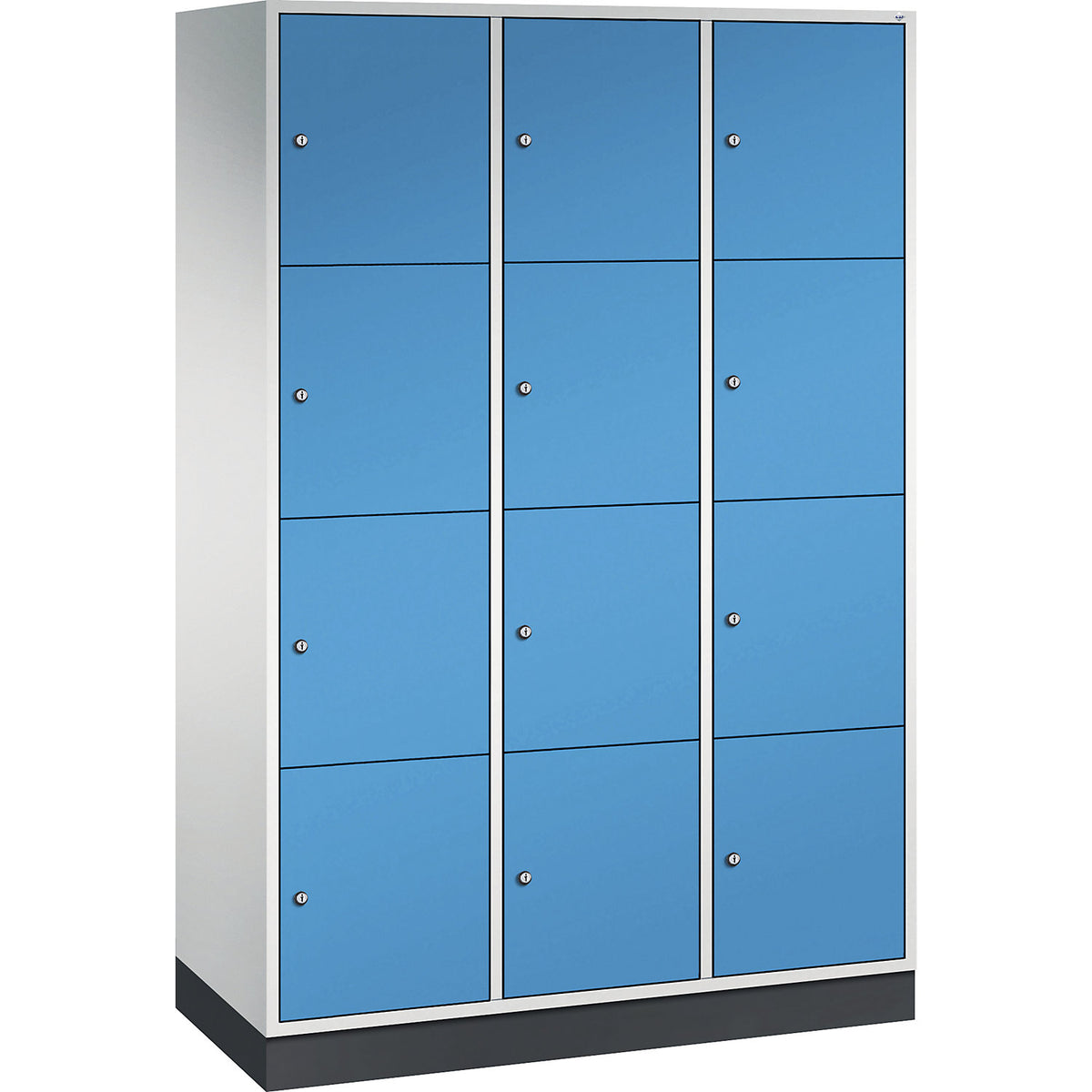 Intro 4-fold compartment locker, 3 compartments, light grey / light blue, WxD 1220 x 500 mm.