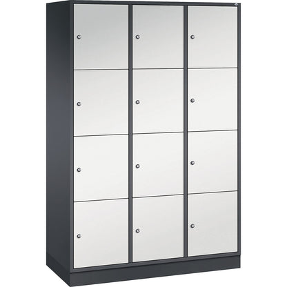 Intro 4-fold compartment locker, 3 compartments, black grey / light grey, WxD 1220 x 500 mm.