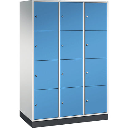 Intro 4-fold compartment locker, 3 compartments, light grey / light blue, WxD 1220 x 600 mm.