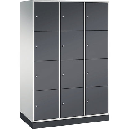 Intro 4-fold compartment locker, 3 compartments, light grey / black grey, WxD 1220 x 600 mm.