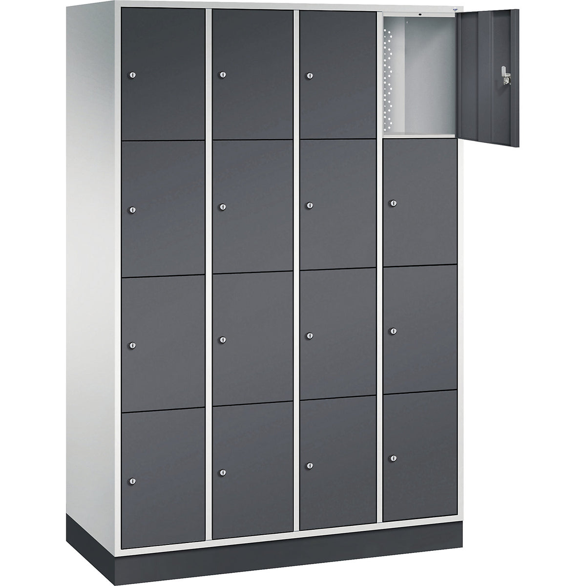 Intro 4-fold compartment locker, 4 compartments, light grey / black grey, WxD 1220 x 500 mm.