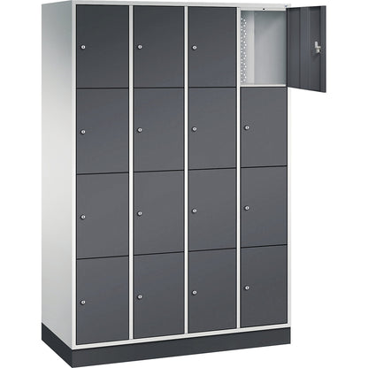 Intro 4-fold compartment locker, 4 compartments, light grey / black grey, WxD 1220 x 500 mm.