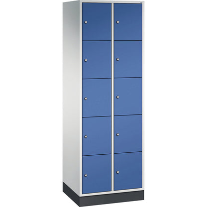 Intro 5-fold compartment locker, 2 compartments, light grey / gentian blue, WxD 620 x 500 mm.