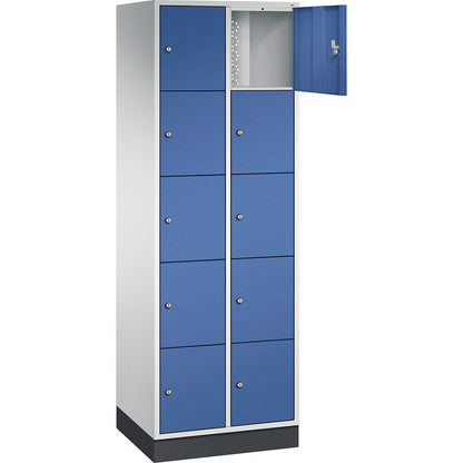 Intro 5-fold compartment locker, 2 compartments, light grey / gentian blue, WxD 620 x 500 mm.