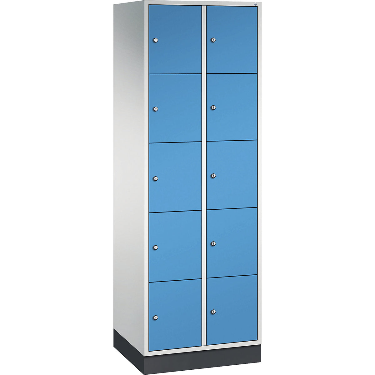 Intro 5-fold compartment locker, 2 compartments, light grey / light blue, WxD 620 x 500 mm.