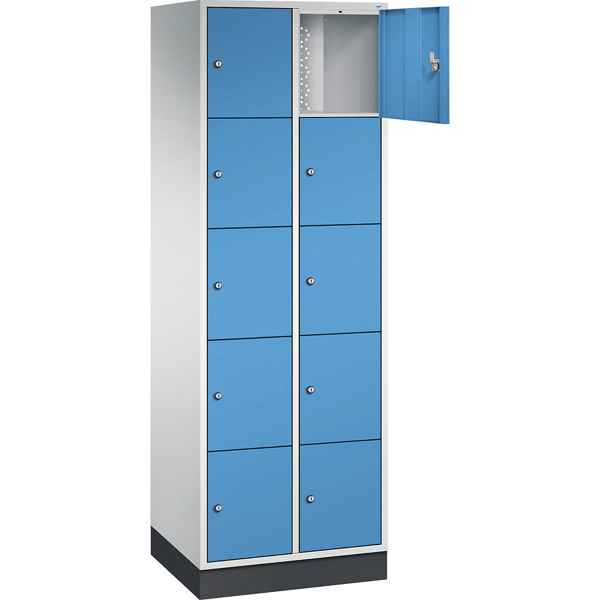Intro 5-fold compartment locker, 2 compartments, light grey / light blue, WxD 620 x 500 mm.