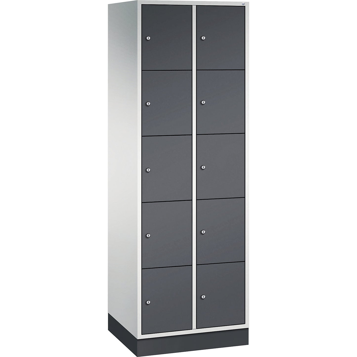 Intro 5-fold compartment locker, 2 compartments, light grey / black grey, WxD 620 x 500 mm.
