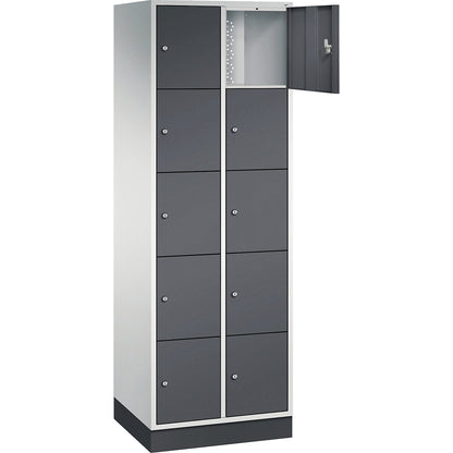 Intro 5-fold compartment locker, 2 compartments, light grey / black grey, WxD 620 x 500 mm.