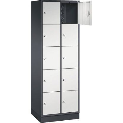 Intro 5-fold compartment locker, 2 compartments, black grey / light grey, WxD 620 x 500 mm.