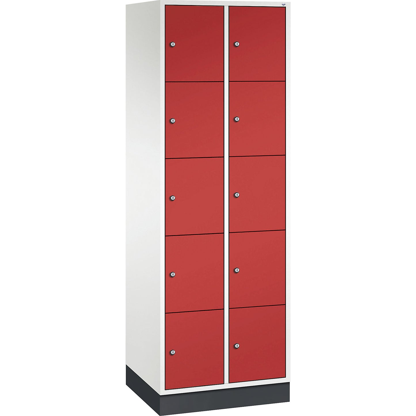 Intro 5-fold compartment locker, 2 compartments, pure white / flame red, WxD 620 x 500 mm.