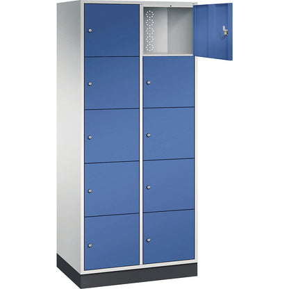 Intro 5-fold compartment locker, 2 compartments, light grey / gentian blue, WxD 820 x 500 mm.