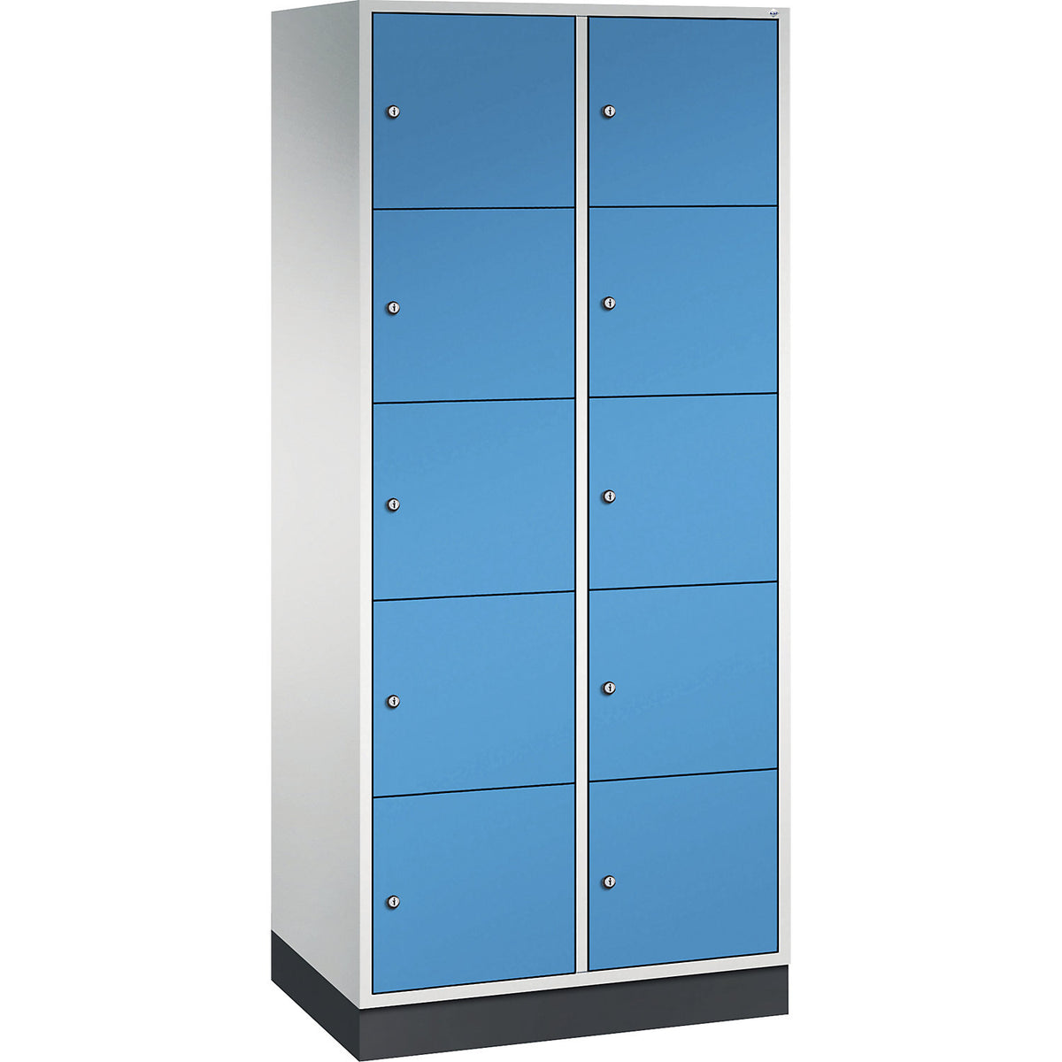 Intro 5-fold compartment locker, 2 compartments, light grey / light blue, WxD 820 x 500 mm.