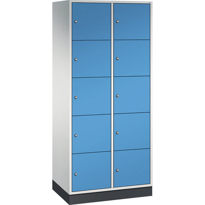 Intro 5-fold compartment locker, 2 compartments, light grey / light blue, WxD 820 x 500 mm.