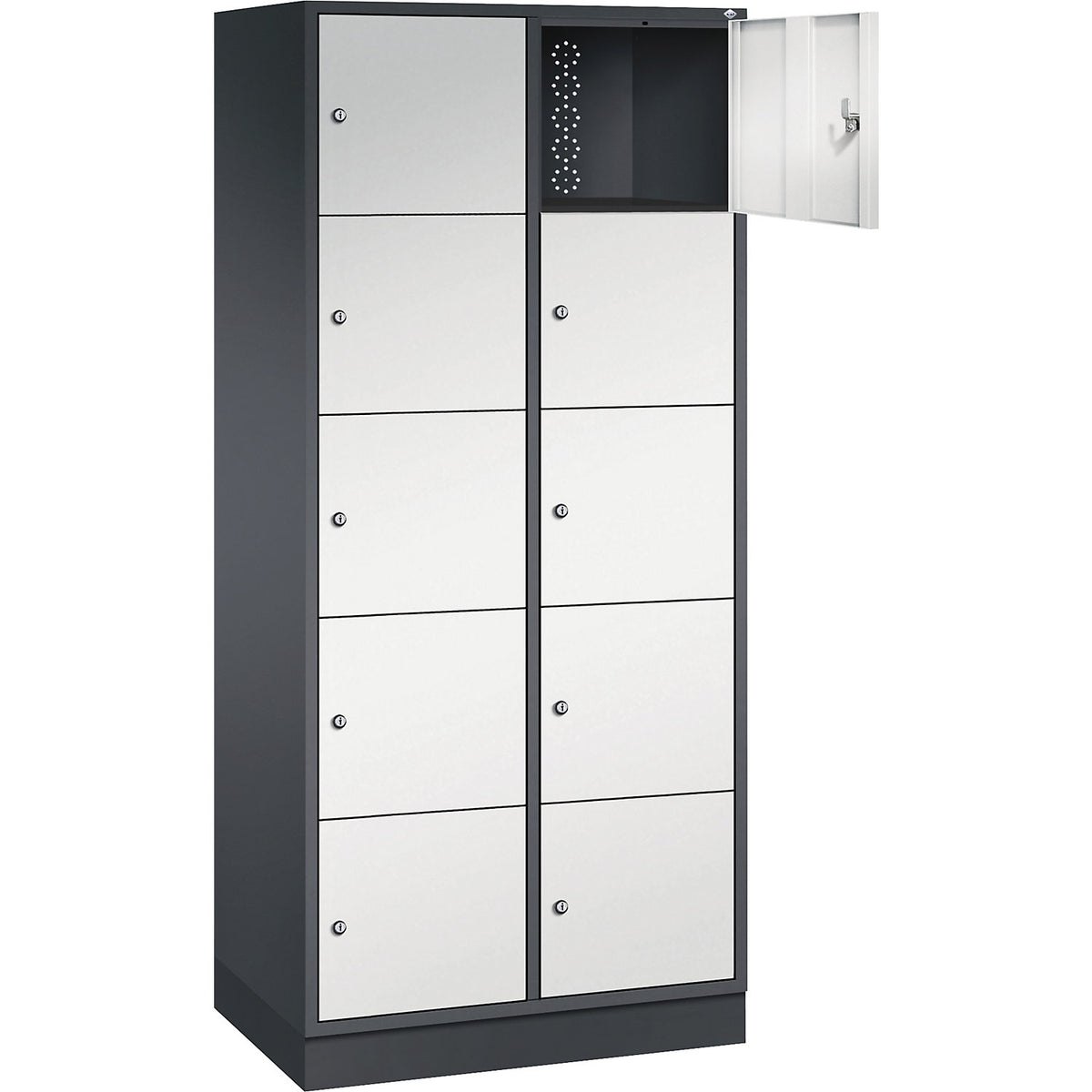 Intro 5-fold compartment locker, 2 compartments, black grey / light grey, WxD 820 x 500 mm.