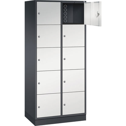 Intro 5-fold compartment locker, 2 compartments, black grey / light grey, WxD 820 x 500 mm.