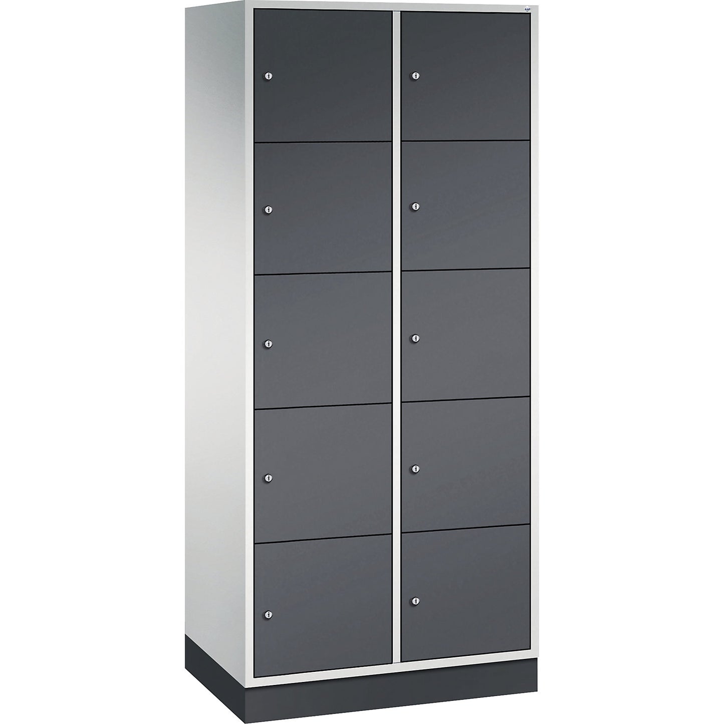 Intro 5-fold compartment locker, 2 compartments, light grey / black grey, WxD 820 x 500 mm.
