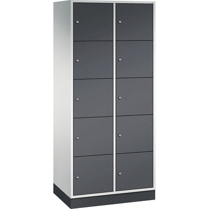 Intro 5-fold compartment locker, 2 compartments, light grey / black grey, WxD 820 x 500 mm.