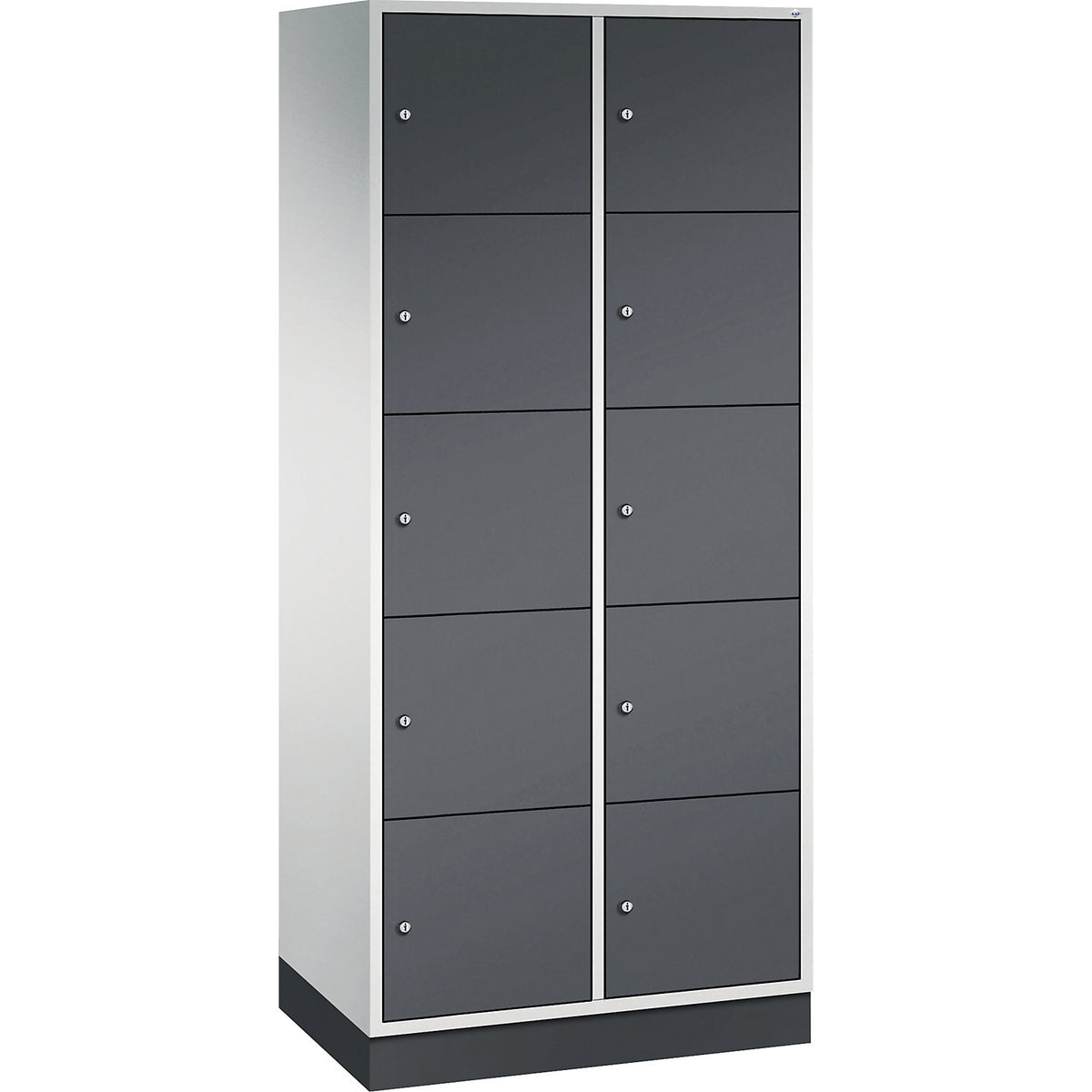 Intro 5-fold compartment locker, 2 compartments, light grey / black grey, WxD 820 x 500 mm.