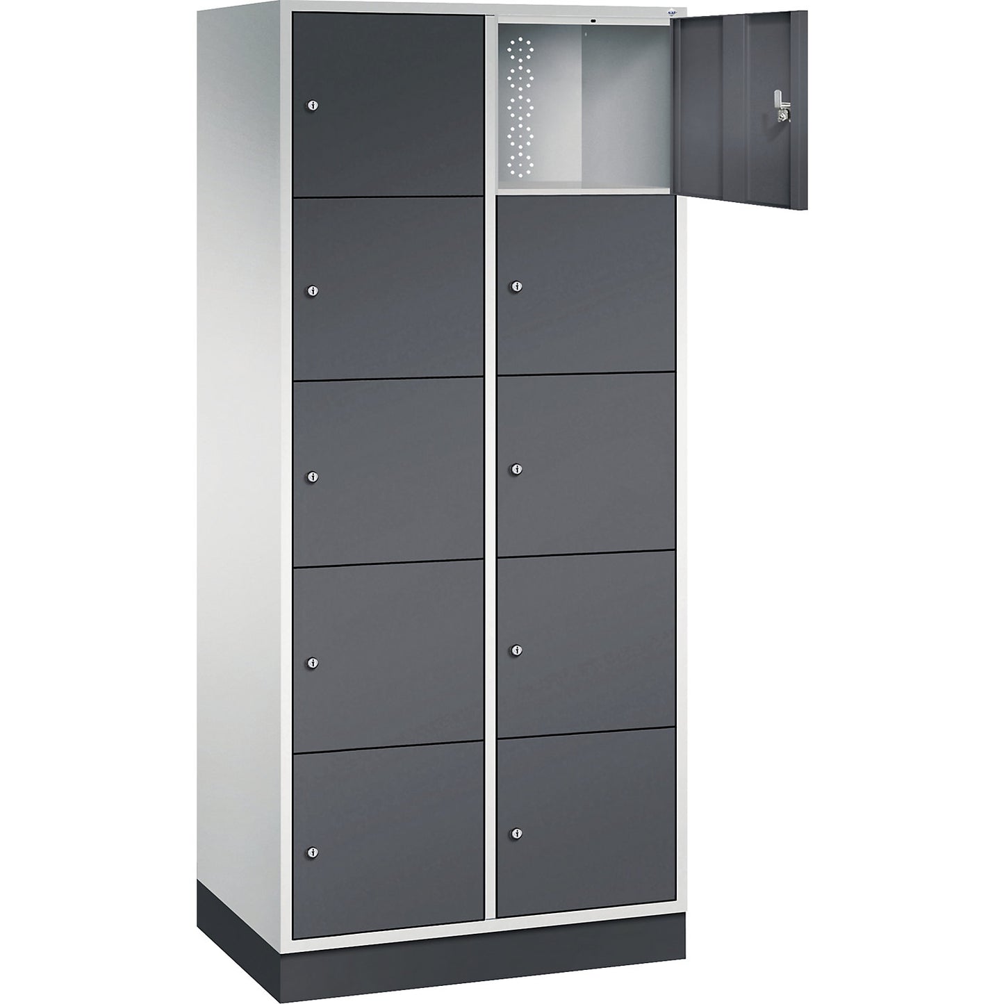 Intro 5-fold compartment locker, 2 compartments, light grey / black grey, WxD 820 x 500 mm.