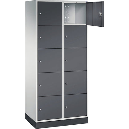 Intro 5-fold compartment locker, 2 compartments, light grey / black grey, WxD 820 x 500 mm.