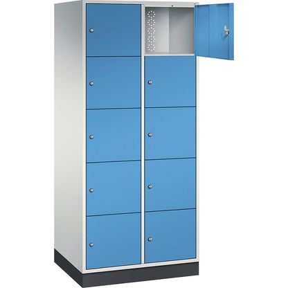 Intro 5-fold compartment locker, 2 compartments, light grey / light blue, WxD 820 x 600 mm.