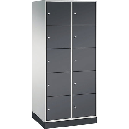 Intro 5-fold compartment locker, 2 compartments, light grey / black grey, WxD 820 x 600 mm.