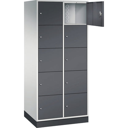 Intro 5-fold compartment locker, 2 compartments, light grey / black grey, WxD 820 x 600 mm.