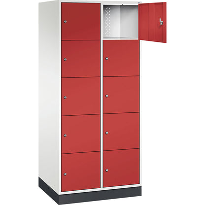 Intro 5-fold compartment locker, 2 compartments, pure white / flame red, WxD 820 x 600 mm.