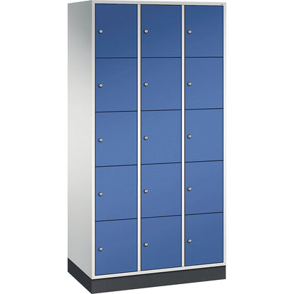 Intro 5-fold compartment locker, 3 compartments, light grey / gentian blue, WxD 920 x 500 mm.