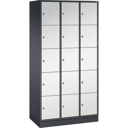 Intro 5-fold compartment locker, 3 compartments, black grey / light grey, WxD 920 x 500 mm.