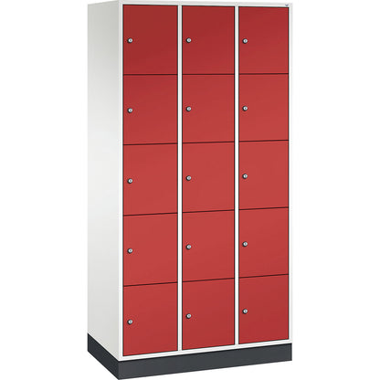 Intro 5-fold compartment locker, 3 compartments, pure white / flame red, WxD 920 x 500 mm.
