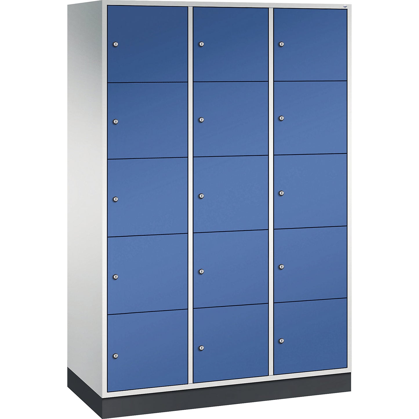 Intro 5-fold compartment locker, 3 compartments, light grey / gentian blue, WxD 1220 x 500 mm.