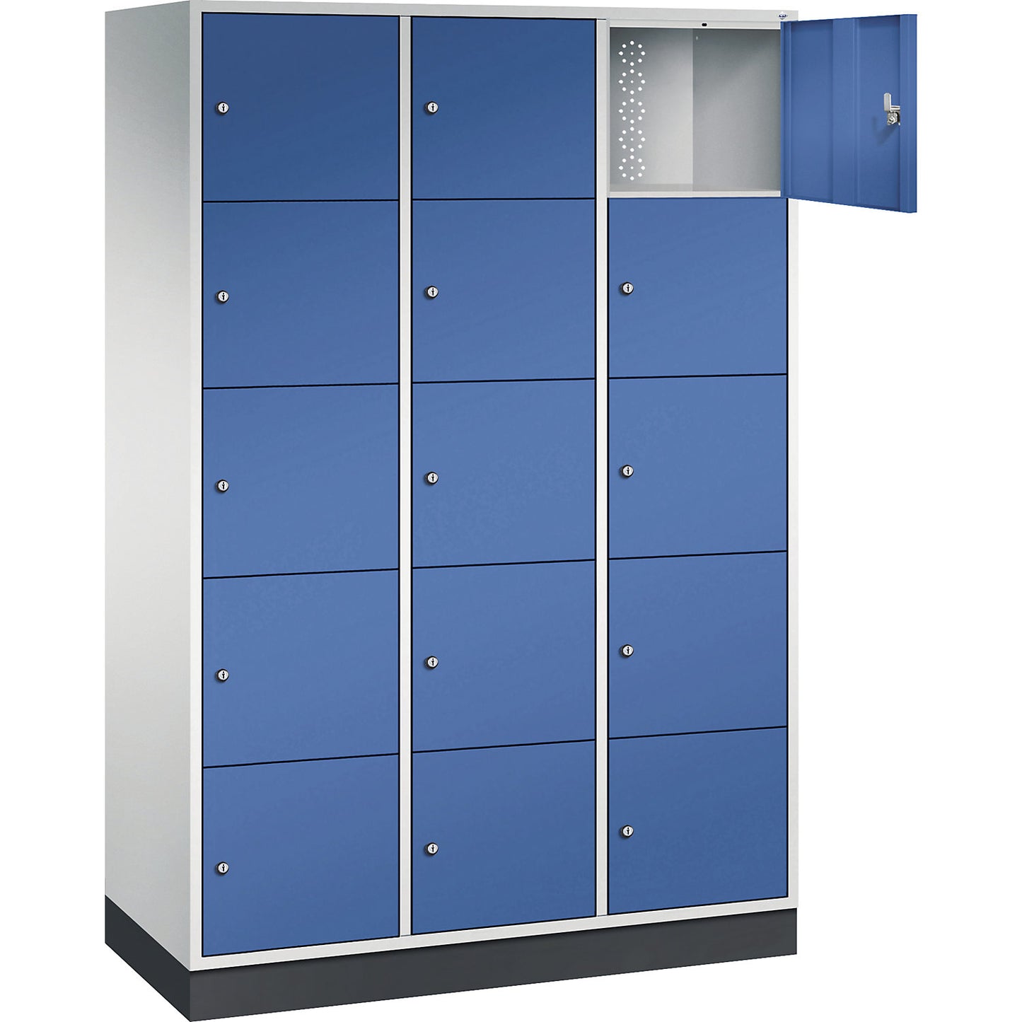 Intro 5-fold compartment locker, 3 compartments, light grey / gentian blue, WxD 1220 x 500 mm.