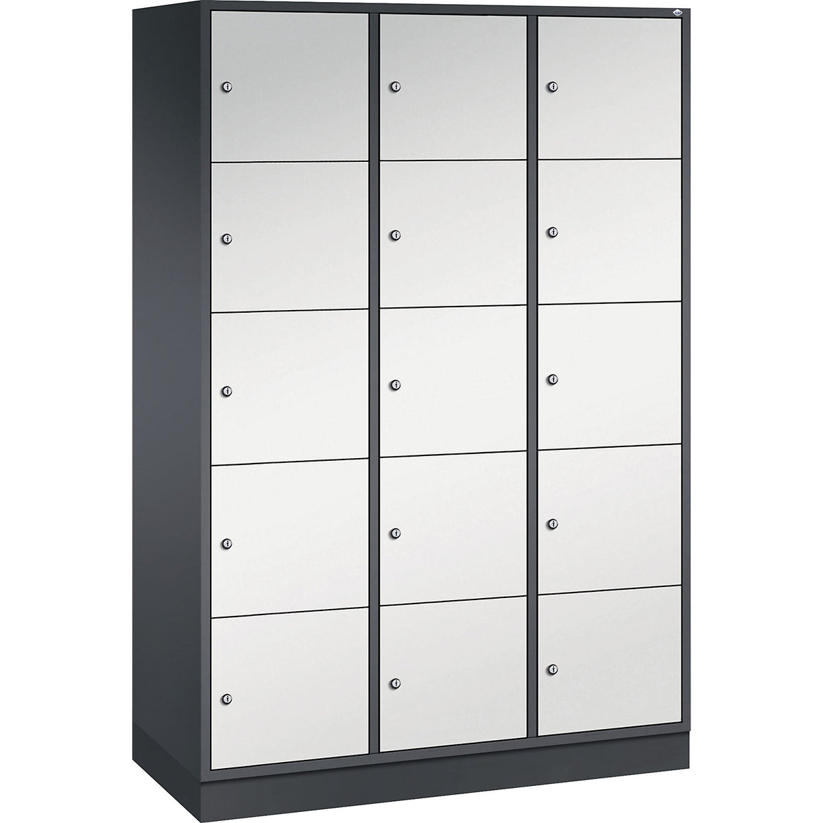 Intro 5-fold compartment locker, 3 compartments, black grey / light grey, WxD 1220 x 500 mm.