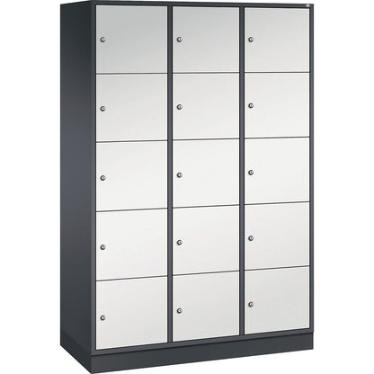 Intro 5-fold compartment locker, 3 compartments, black grey / light grey, WxD 1220 x 500 mm.