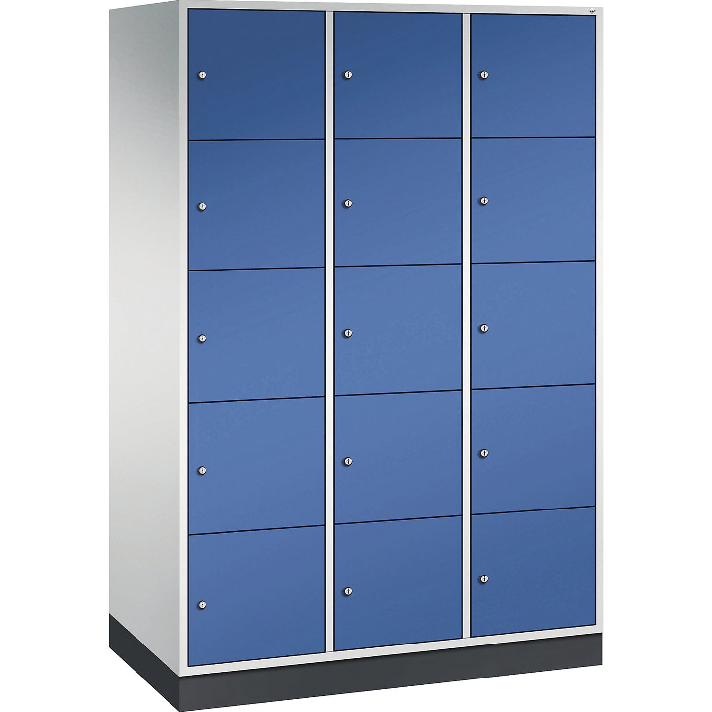 Intro 5-fold compartment locker, 3 compartments, light grey / gentian blue, WxD 1220 x 600 mm.